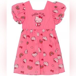 Sanrio Girls Hello Kitty Chiffon Short Sleeve Rainbow Pink Dress 6X